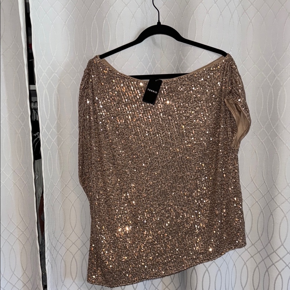 Torrid Gold Asymmetrical Sequin Blouse